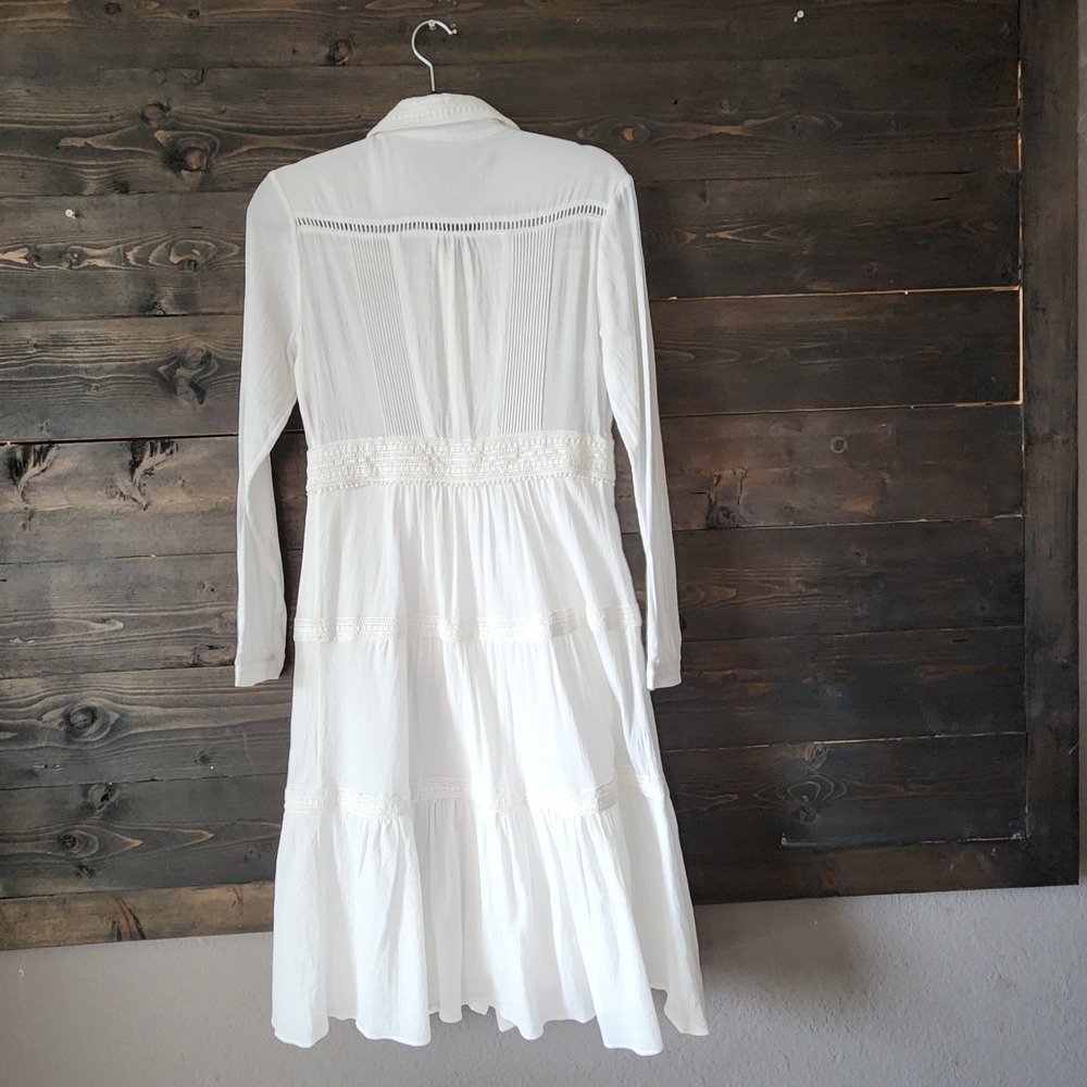 Burberry Brit Midi Maxi Tiered Dress White Size US 4 Long Sleeves Collared - Picture 6 of 16